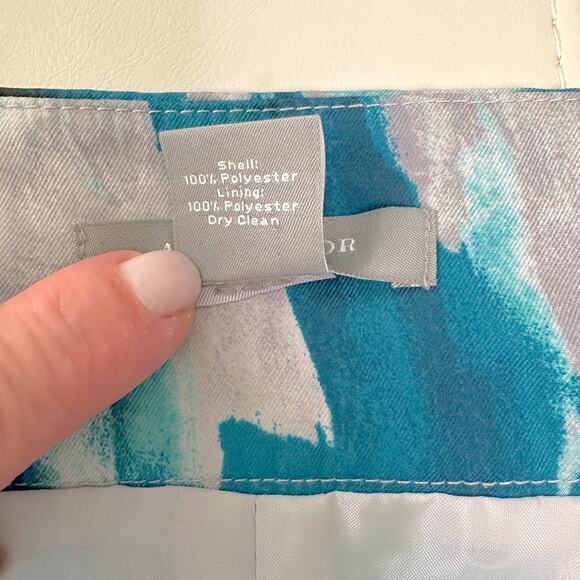 Ann Taylor Teal Gray Watercolor Floral Pleated Skirt With Pockets Size 10 - Picture 7 of 9